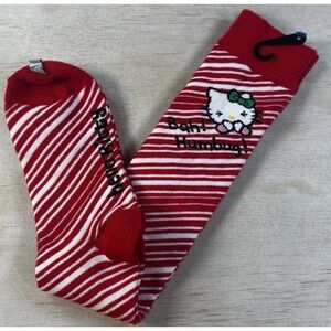 Hello Kitty Socks 'Bah Humbug' Long Red & White Diagonal Stripes - New-No Tags